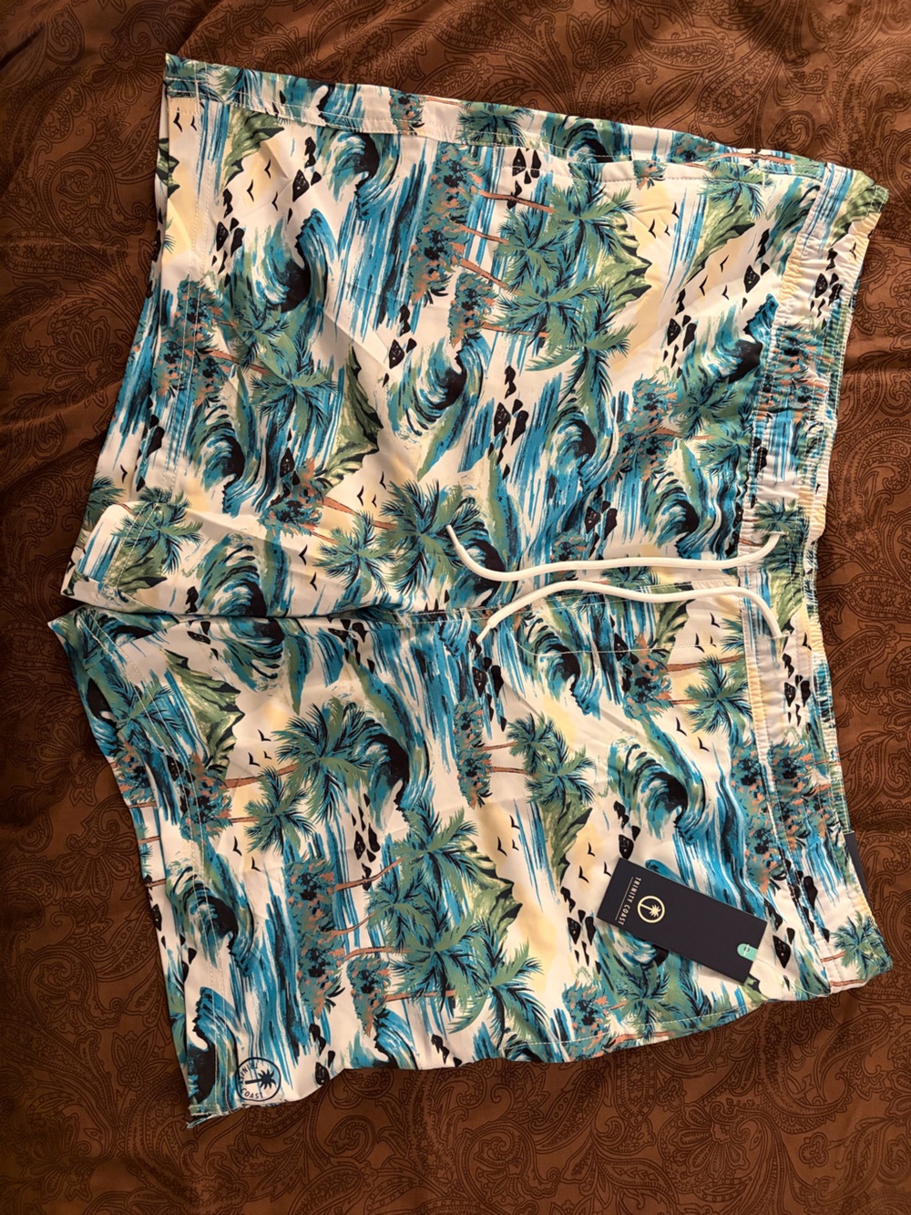 Trinity Coast Men’s Tropical Palm Swim Trunks - Blue/Green XXL new nwt